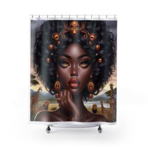 Elegant African Art Shower Curtain, Boho Bathroom Decor, Unique Home Accent, Gift for Her, Nature-Inspired Design