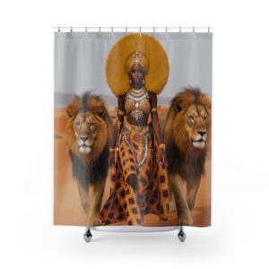 Bold African Queen Shower Curtain, Unique Bathroom Decor, Exotic Home Accessory, Gift for Her, Lion Design, Afrocentric Style