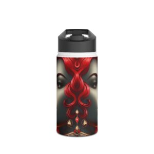 Artistic Stainless Steel Water Bottle with Red Hair Design | Eco-Friendly Travel Companion, Gift for Art Lovers, Stylish Hydration