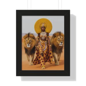 Empowered Queen with Lions — Framed Vertical Poster
